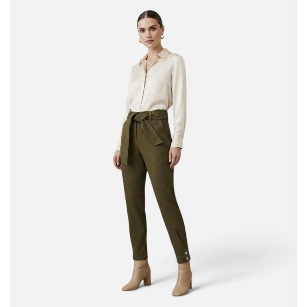 NWT New York & Company Olive Green High Rise Belted Dress Pants Slim Ankle 6 NEW